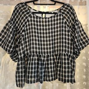 Moon River Top, Size Large, Black & White Check